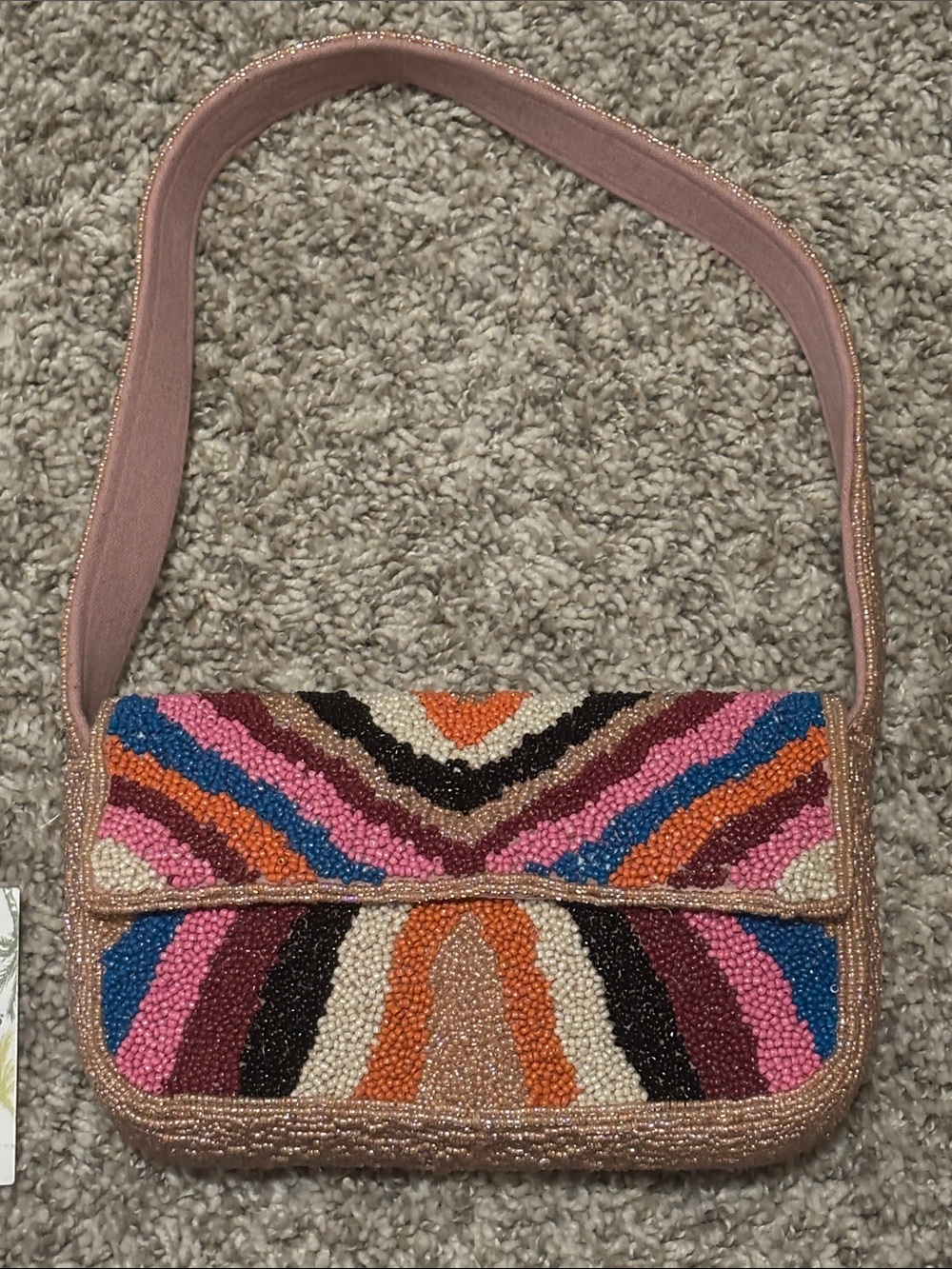NWT America & Beyond Beaded Multicolor Chevron Shoulder Bag